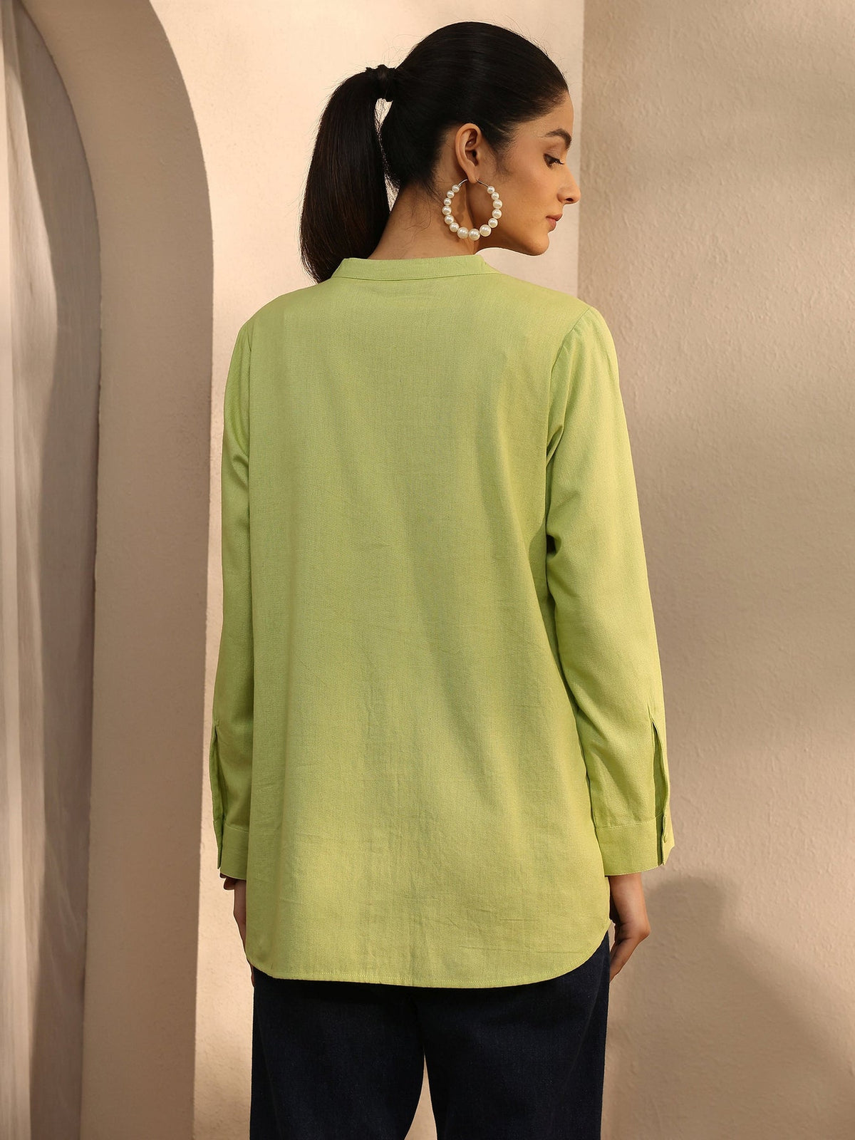 Libas Yellow Floral Embroidered Linen Shirt K60