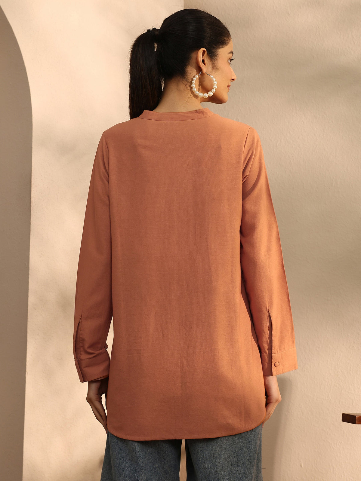 Libas Rust Self Design Linen Shirt