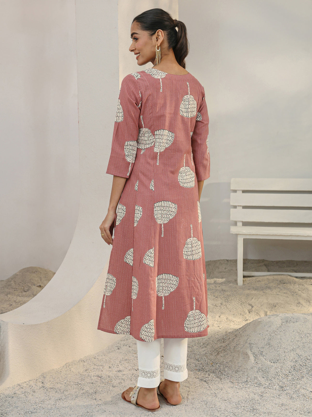 Libas Mauve Printed Cotton Blend A-Line Kurta