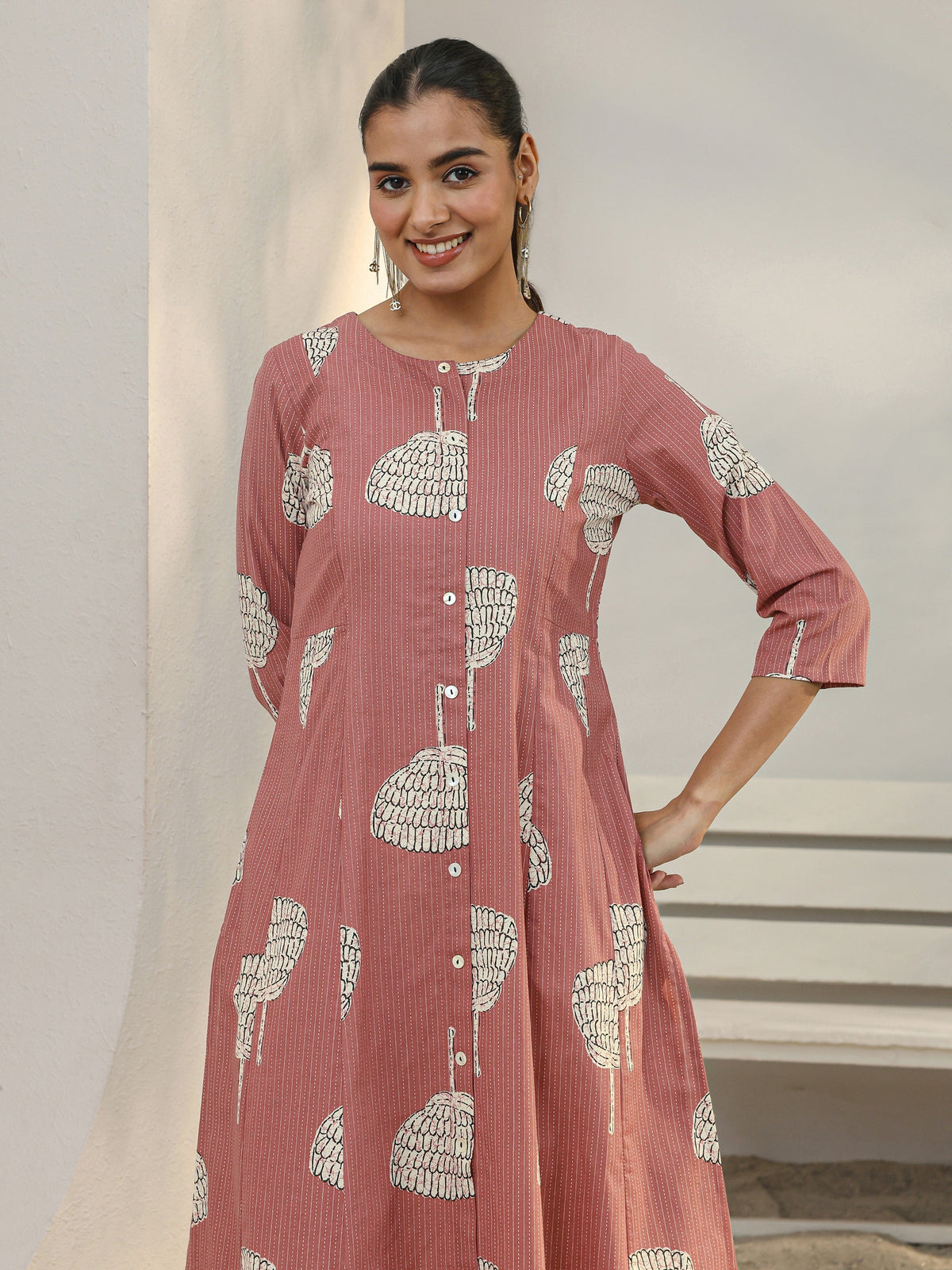 Libas Mauve Printed Cotton Blend A-Line Kurta