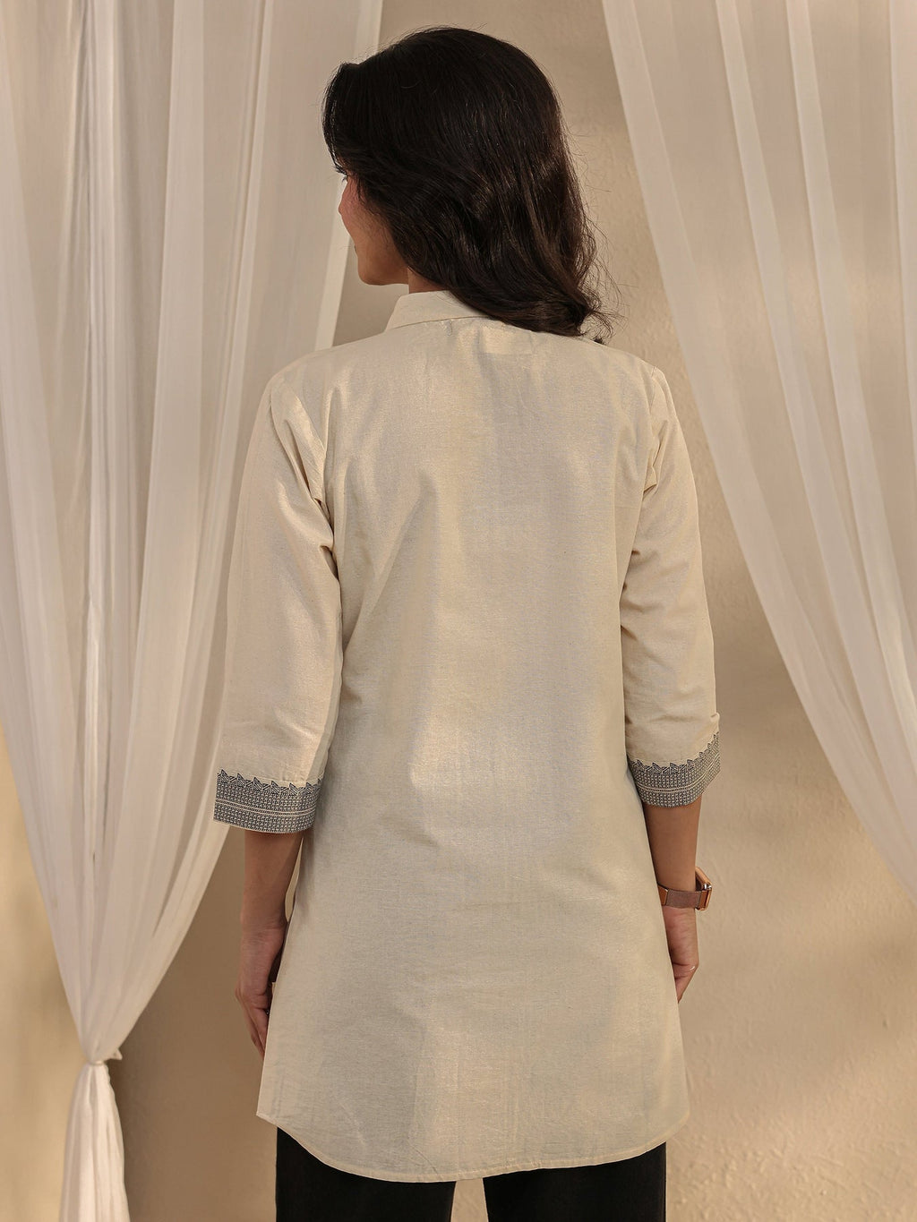 Libas Off White Ethnic Woven Design Cotton Shirt K60