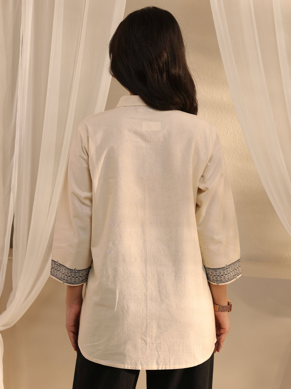 Libas Off White Ethnic Woven Design Cotton Shirt