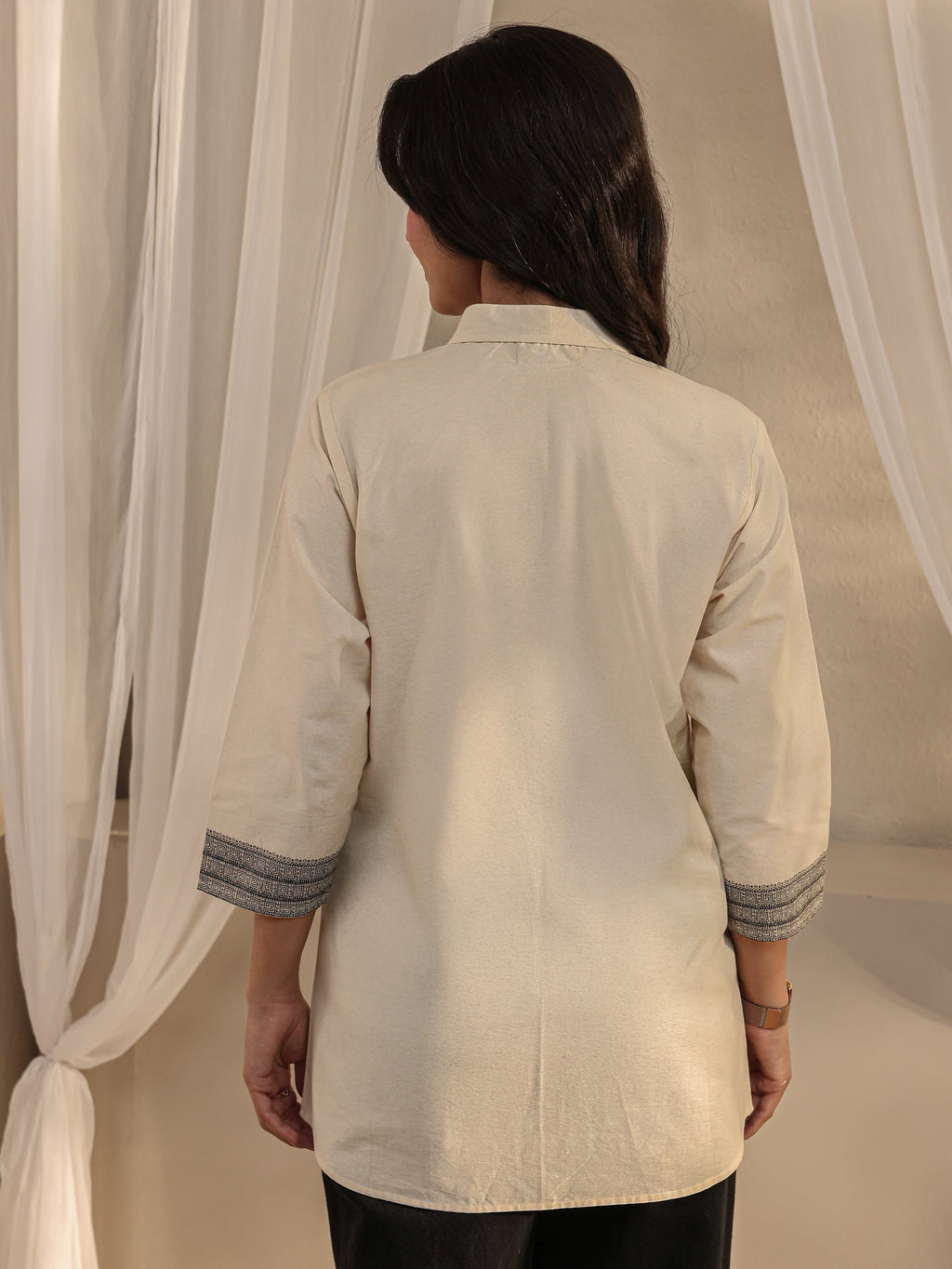 Libas Off White Humanoid Printed Cotton Shirt