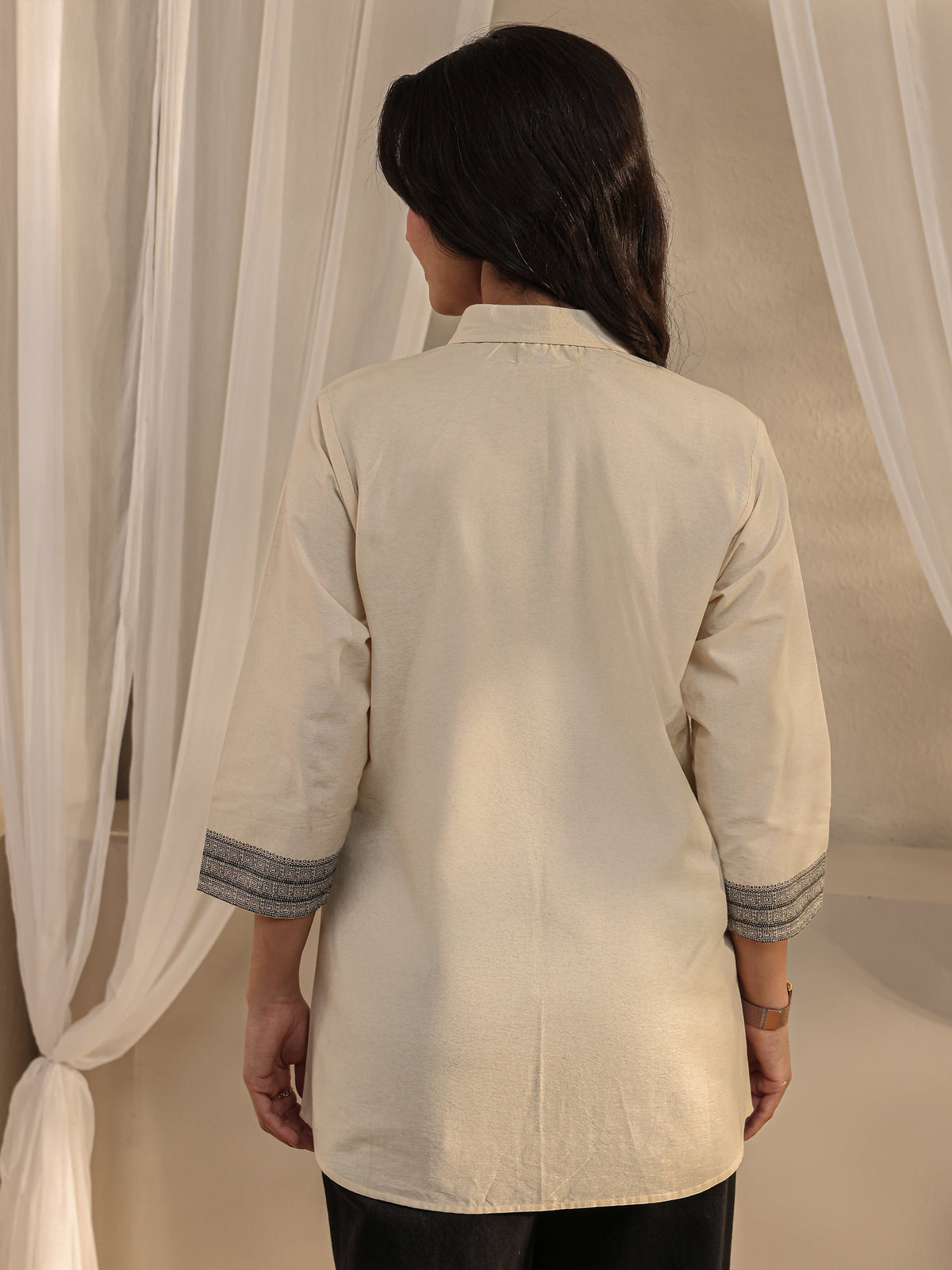 Libas Off White Humanoid Printed Cotton Shirt