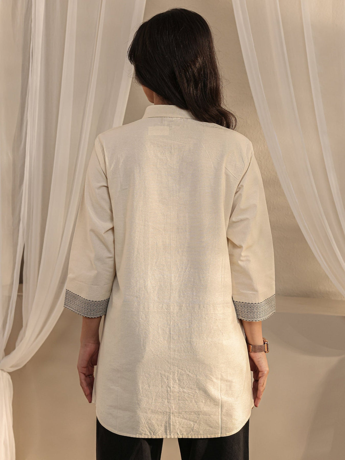 Libas Off White Ethnic Woven Design Cotton Shirt K60