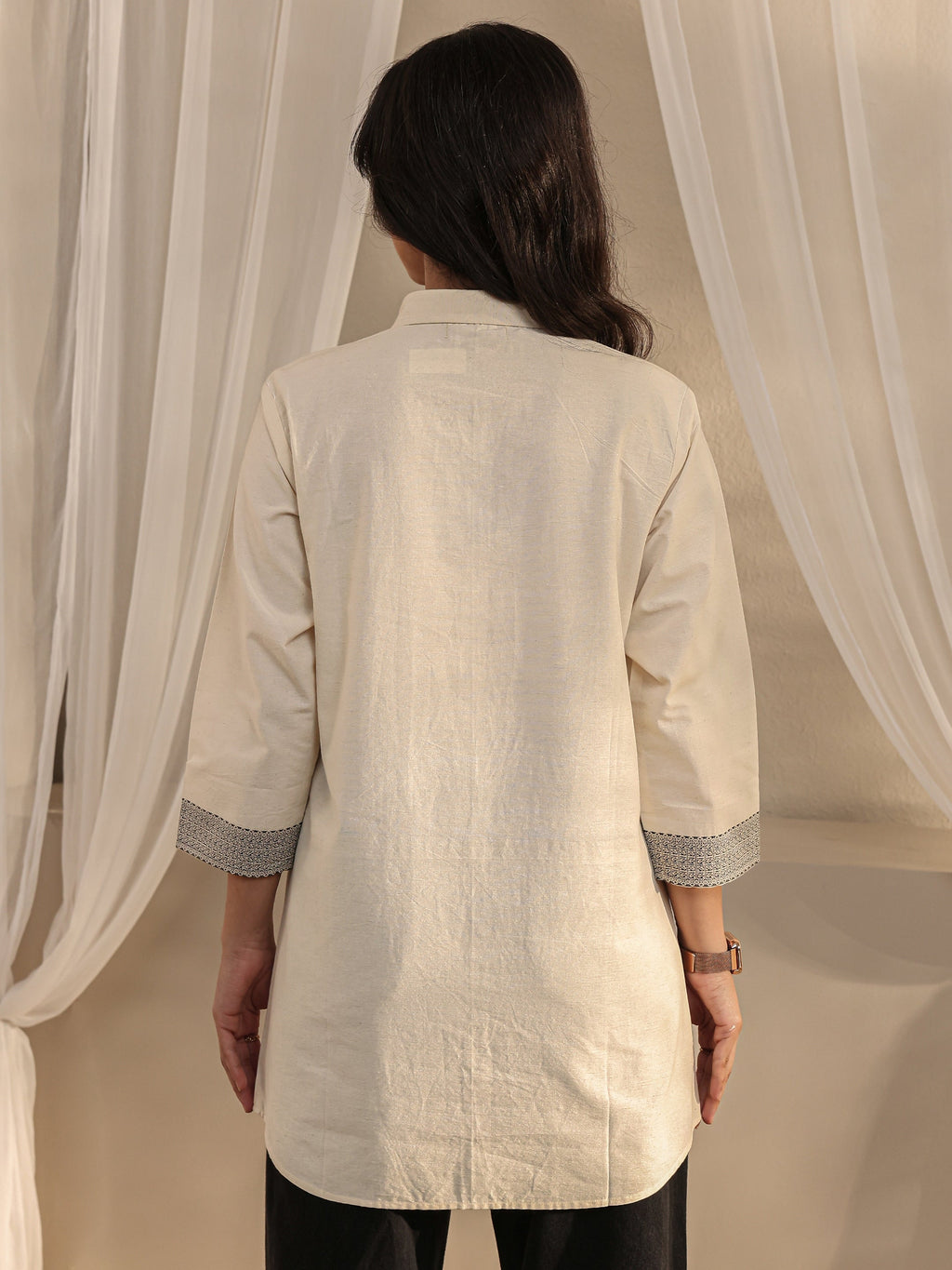Libas Off White Ethnic Woven Design Cotton Shirt