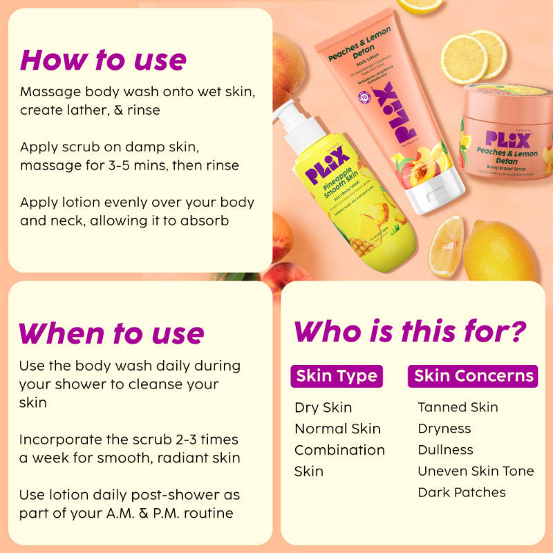 Peaches & Lemon Detan Bump Eraser Scrub, Body Lotion & Pineapple Juicy Body Wash | PL1 - view 6