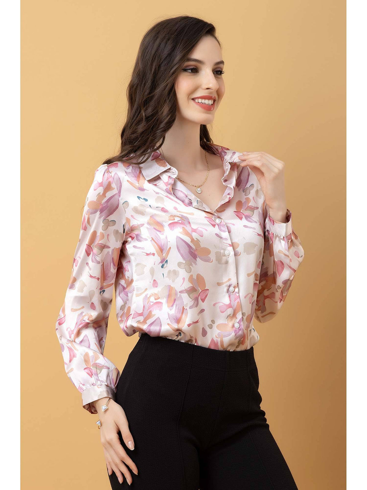 Off White Casual Printed Satin Shirt | S67 - view 4