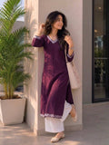 Mauve Cotton Printed Embroidered Kurta | U3S - view 15
