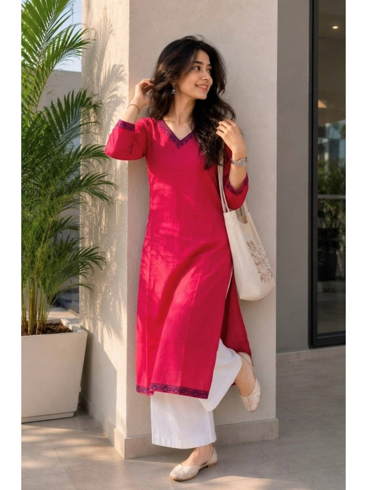 Purple Cotton Printed Embroidered Kurta | FY93 - view 6