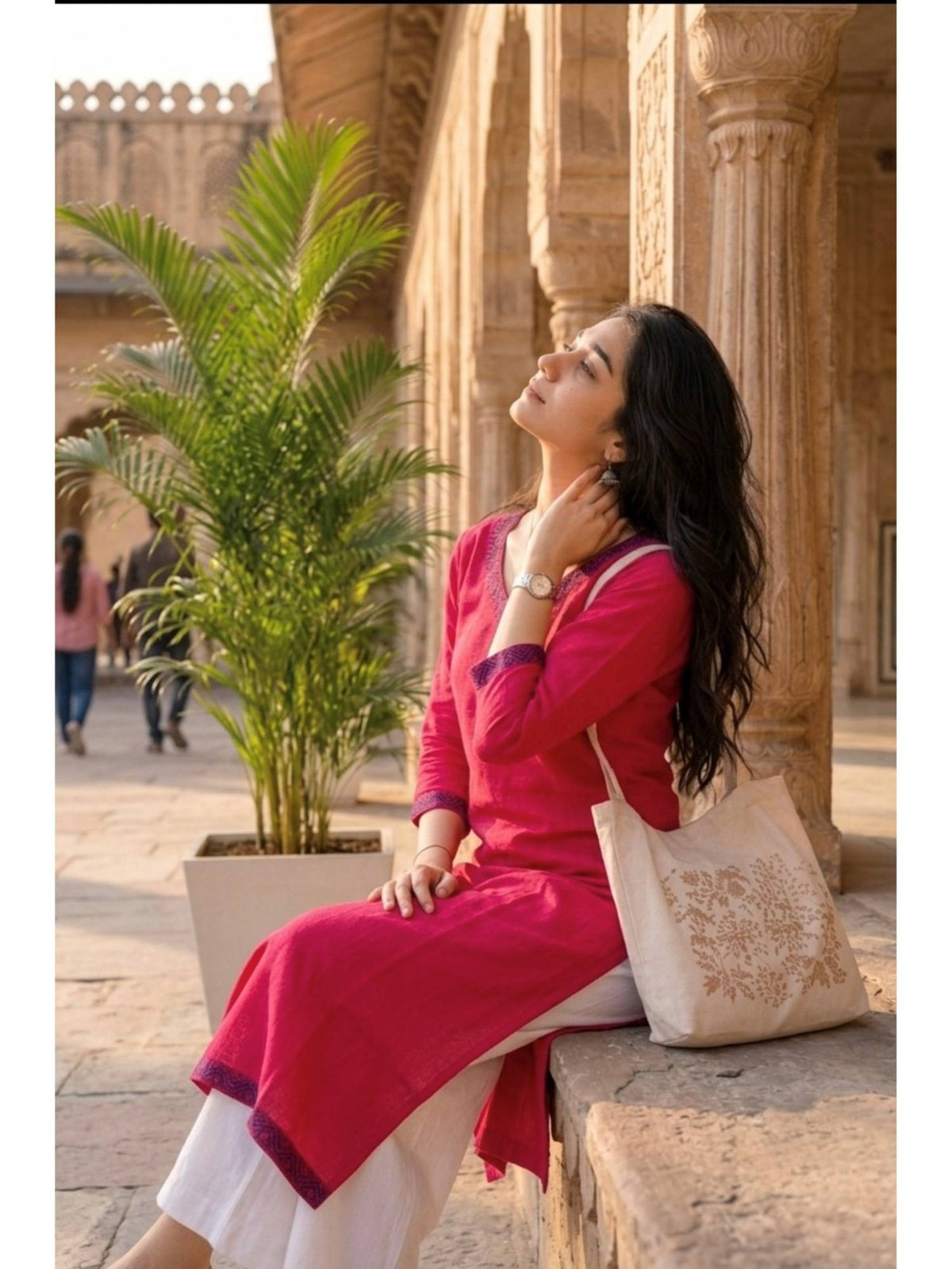 Purple Cotton Printed Embroidered Kurta | FY93 - view 9