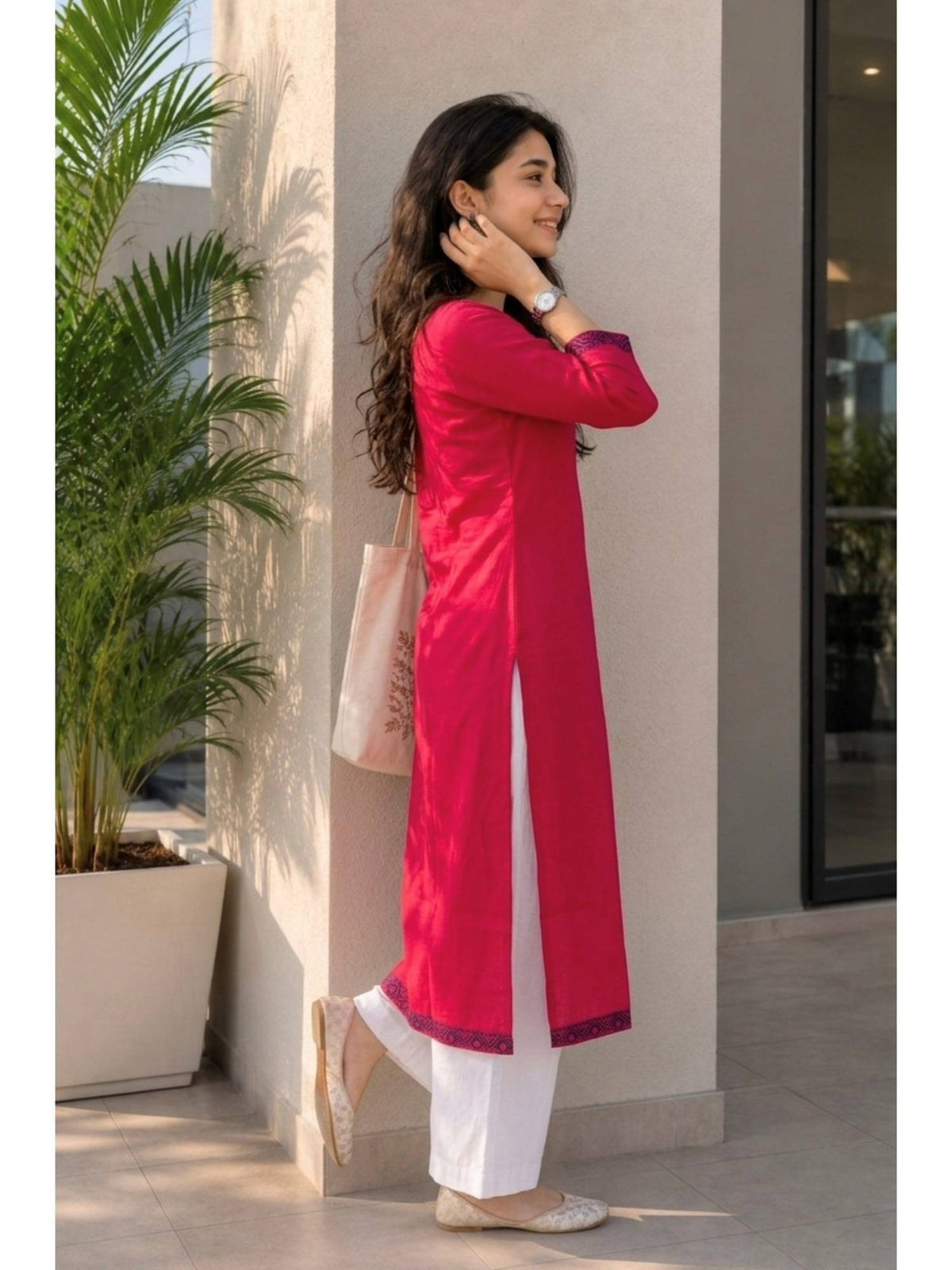 Purple Cotton Printed Embroidered Kurta | FY93 - view 10