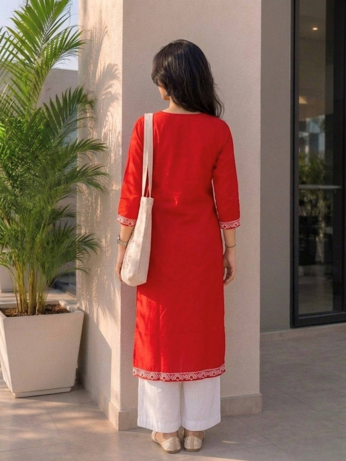 Mauve Cotton Printed Embroidered Kurta | U3S - view 11