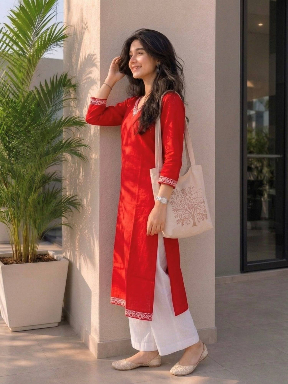 Mauve Cotton Printed Embroidered Kurta | U3S - view 12