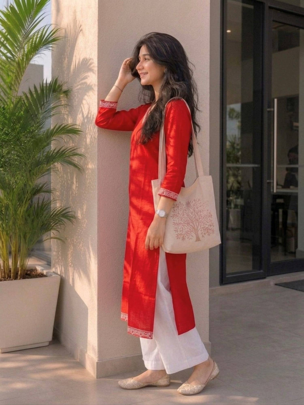 Purple Cotton Printed Embroidered Kurta | FY93 - view 15
