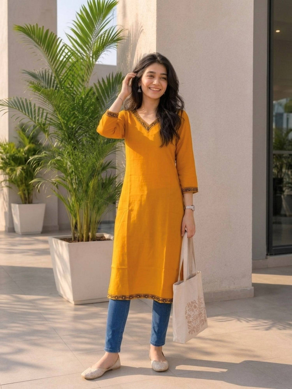 Red Cotton Printed Embroidered Kurta | U3S - view 22