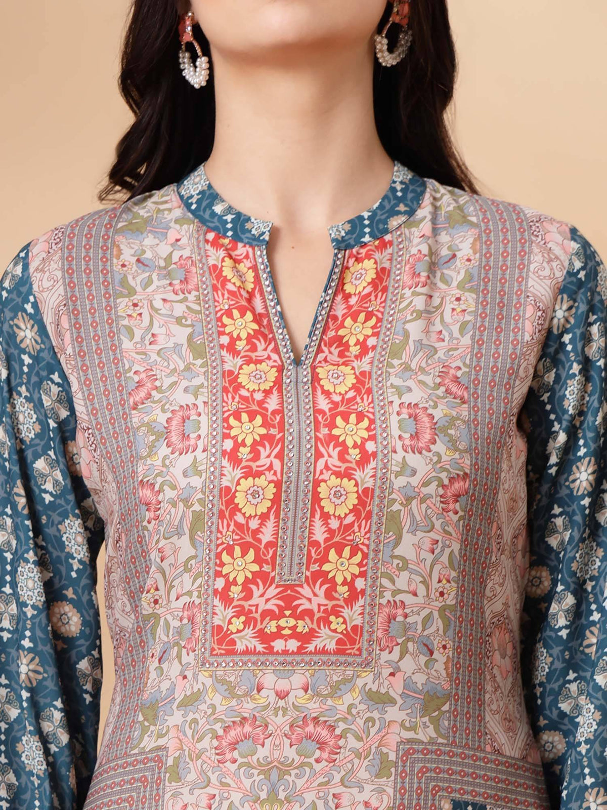 Placement Printed Straight Crepe Kurta for Women | FY93 - view 4