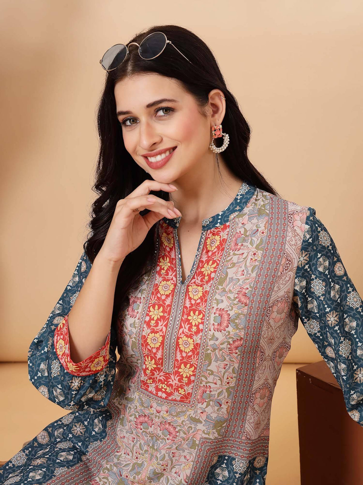 Placement Printed Straight Crepe Kurta for Women | FY93 - view 5