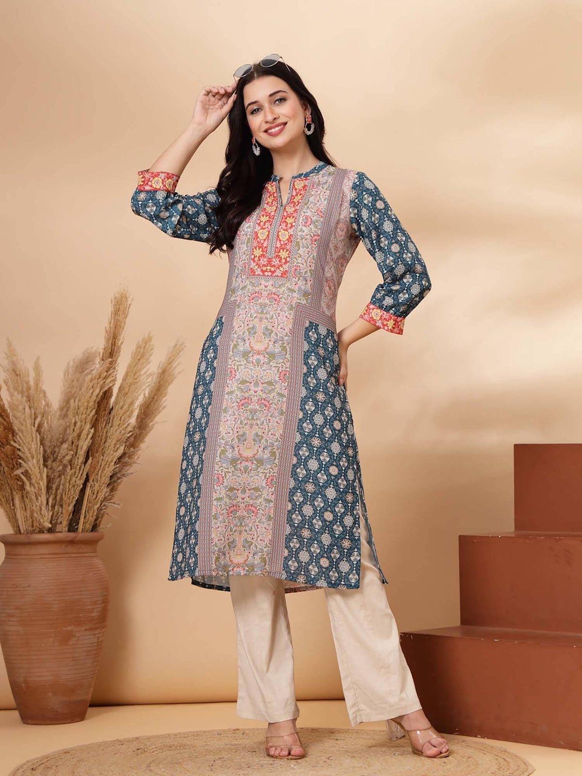 Placement Printed Straight Crepe Kurta for Women | KDG - view 6