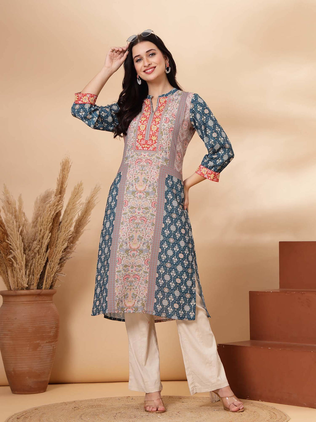 Placement Printed Straight Crepe Kurta for Women | FY93 - view 6