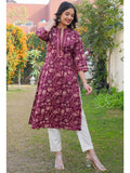 Women Floral Printed Straight Cotton Purple Kurta | FY93 - view 1