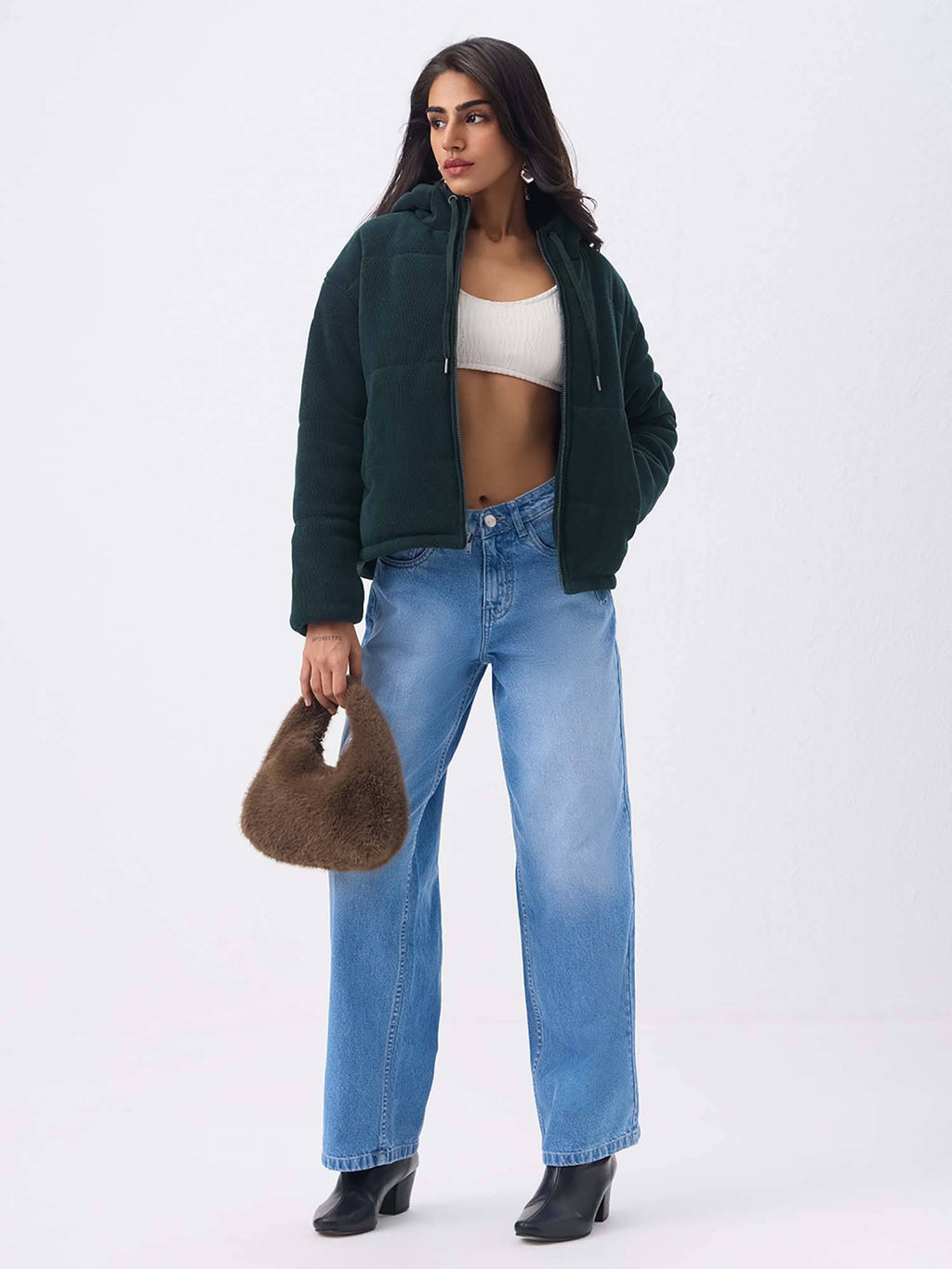 Women Bottle Green Solid Puffer Jacket | JC78 - view 4