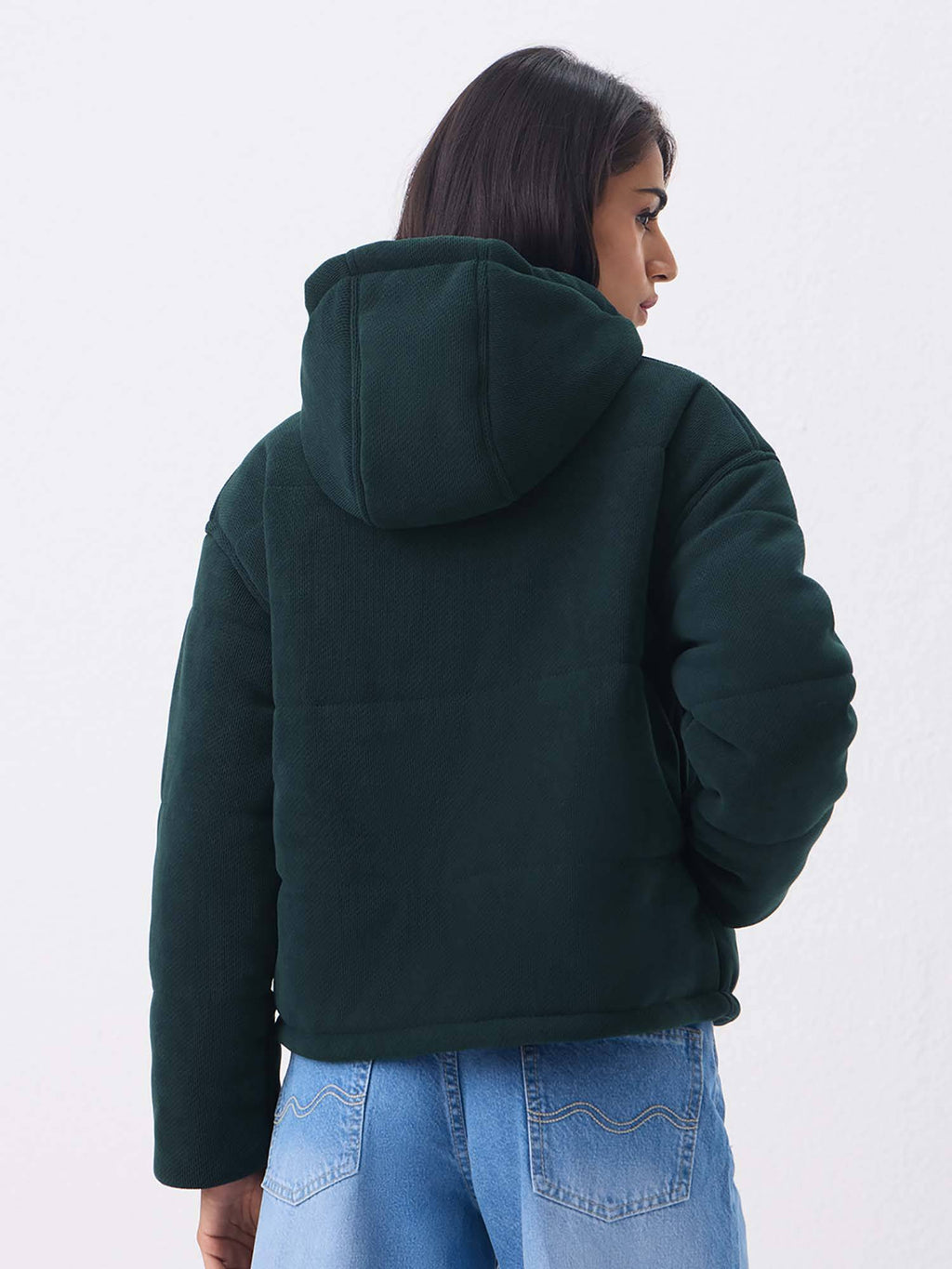 Women Bottle Green Solid Puffer Jacket | JC78 - view 6