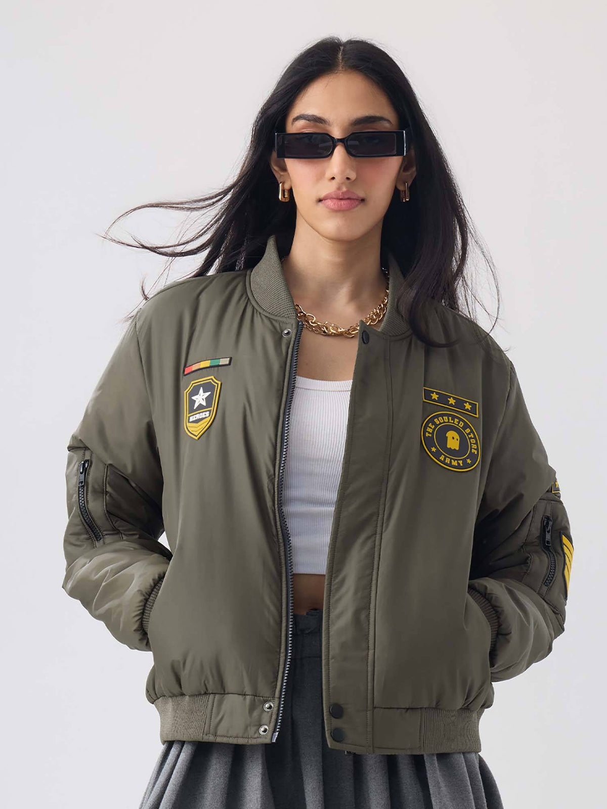Women Green Typography Puffer Jacket | JC78 - view 1