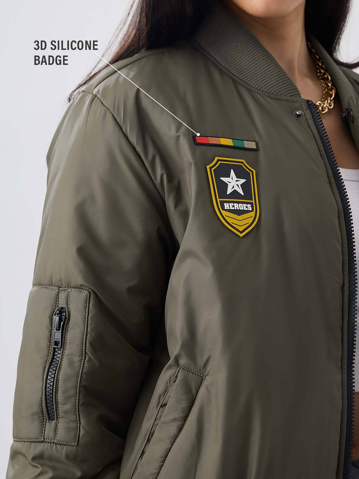 Women Green Typography Puffer Jacket | JC78 - view 2