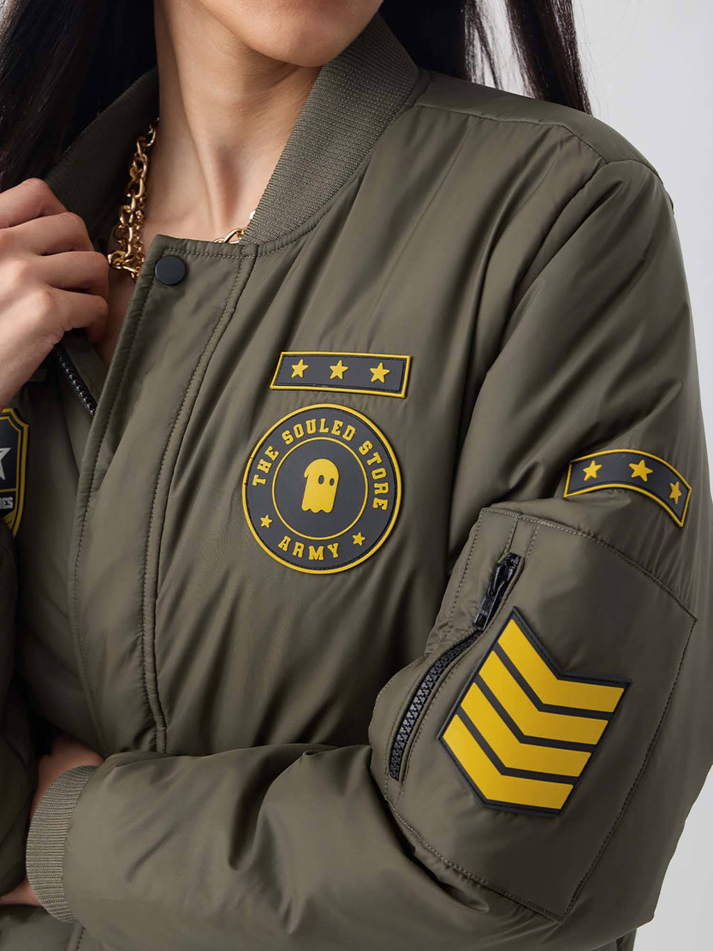 Women Green Typography Puffer Jacket | JC78 - view 3