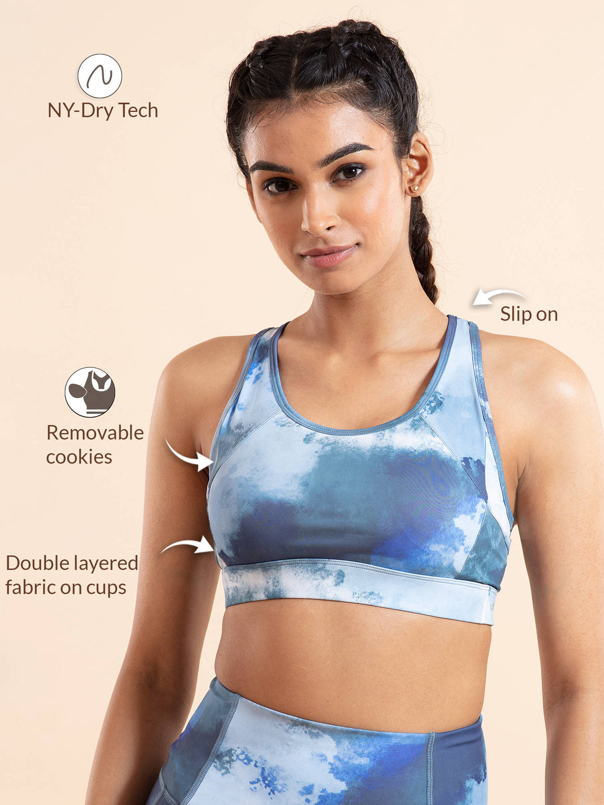 Medium Impact Sports Bra with Keyhole Back, Batik Black Print - | sb09 - view 32