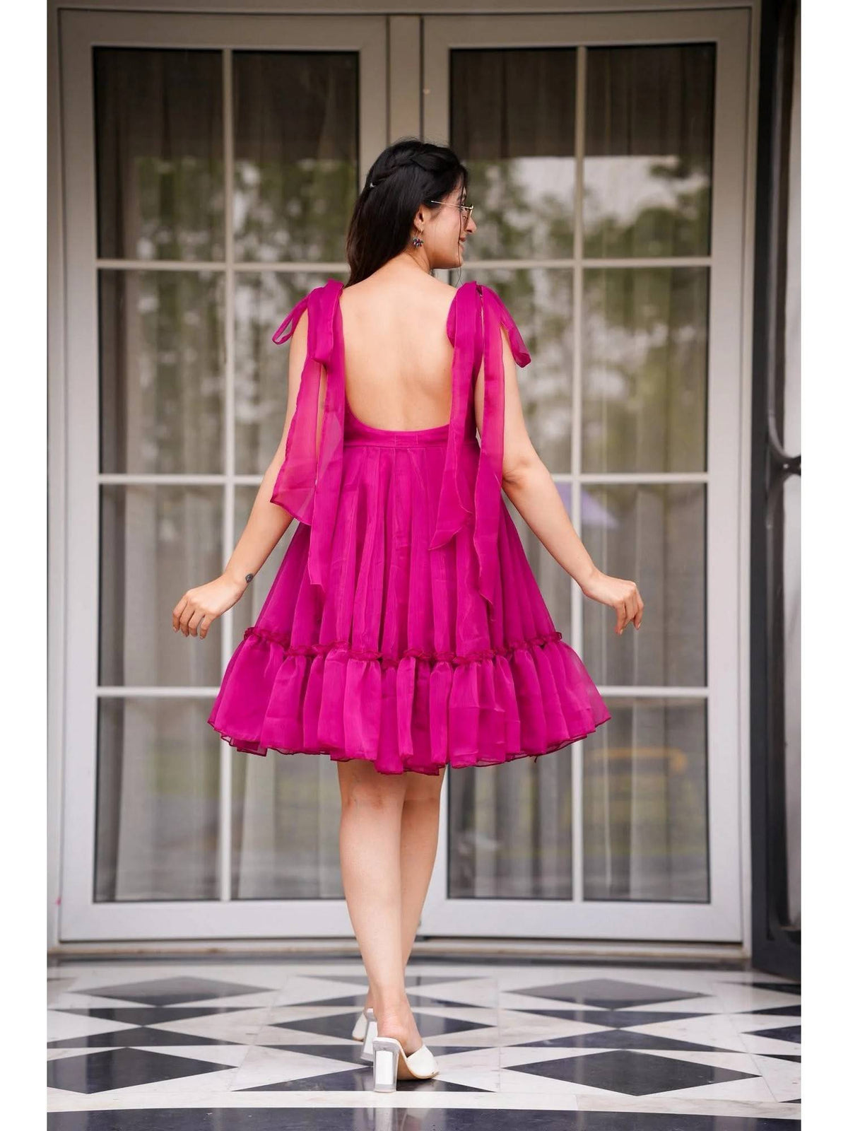 Organza Fit and Flared Pink Dress | D56 - view 2