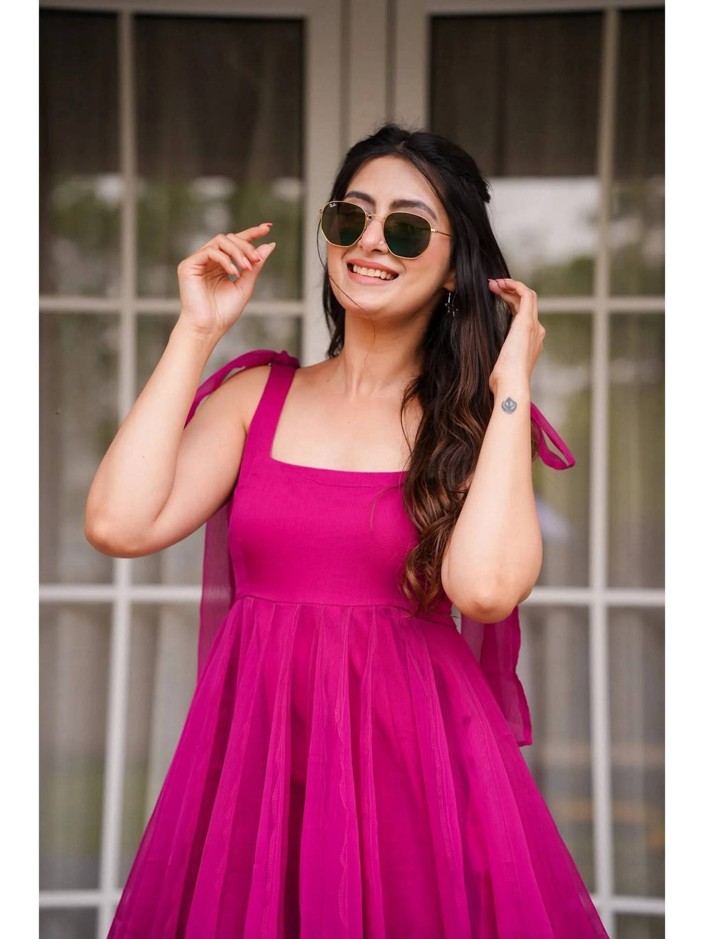 Organza Fit and Flared Pink Dress | D56 - view 4