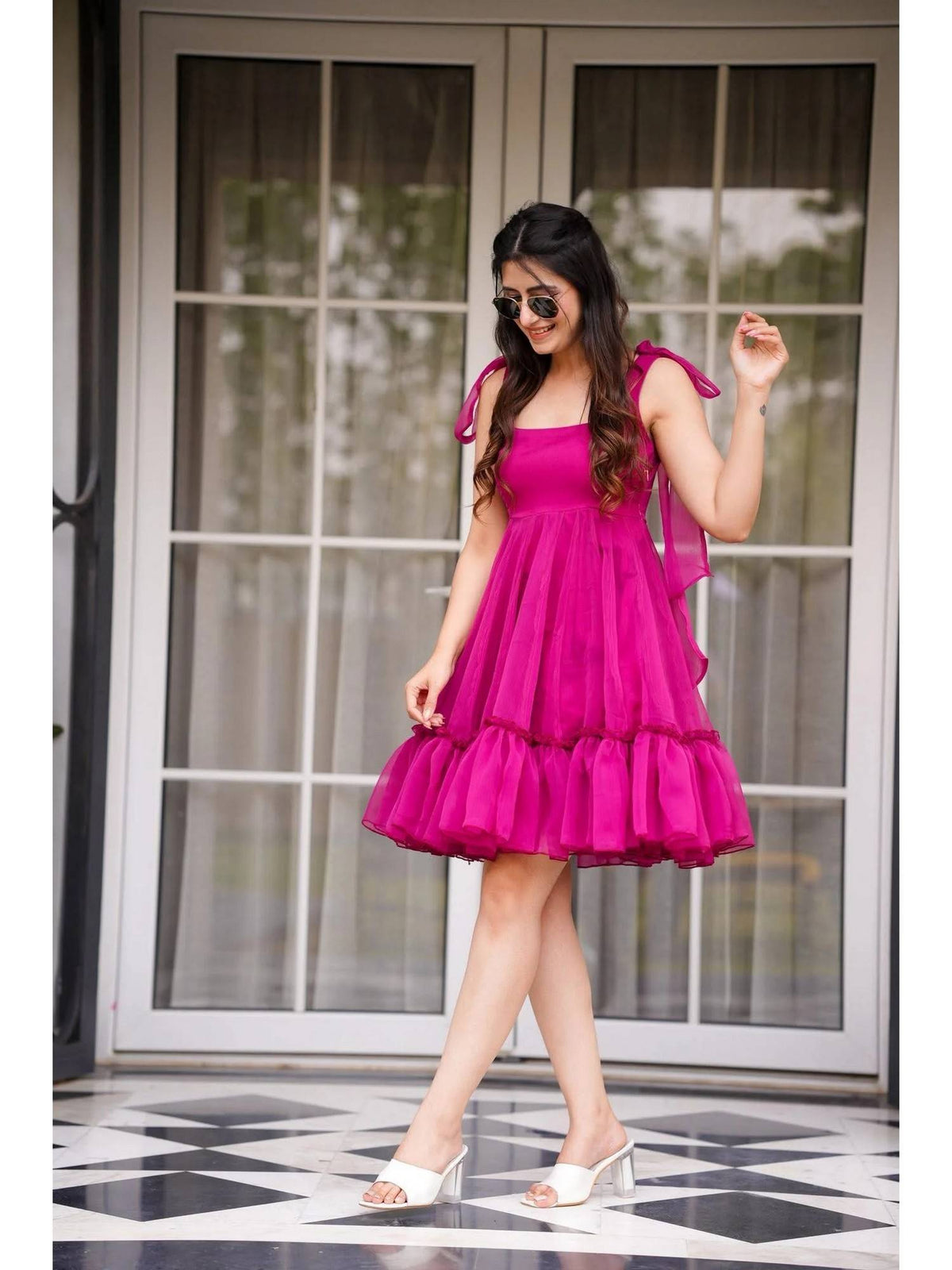 Organza Fit and Flared Pink Dress | D56 - view 5