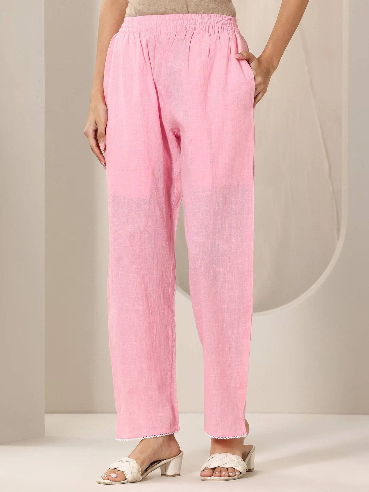 Libas Pink Embroidered Cotton Straight Suit Set With Dupatta