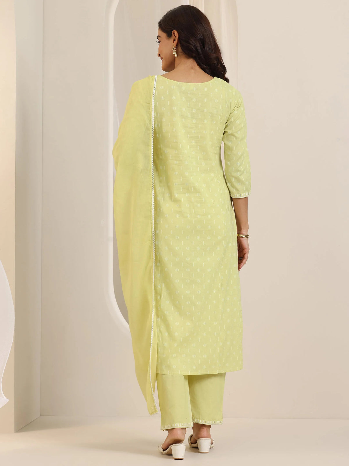 Libas Lime Green Embroidered Cotton Straight Suit Set With Dupatta