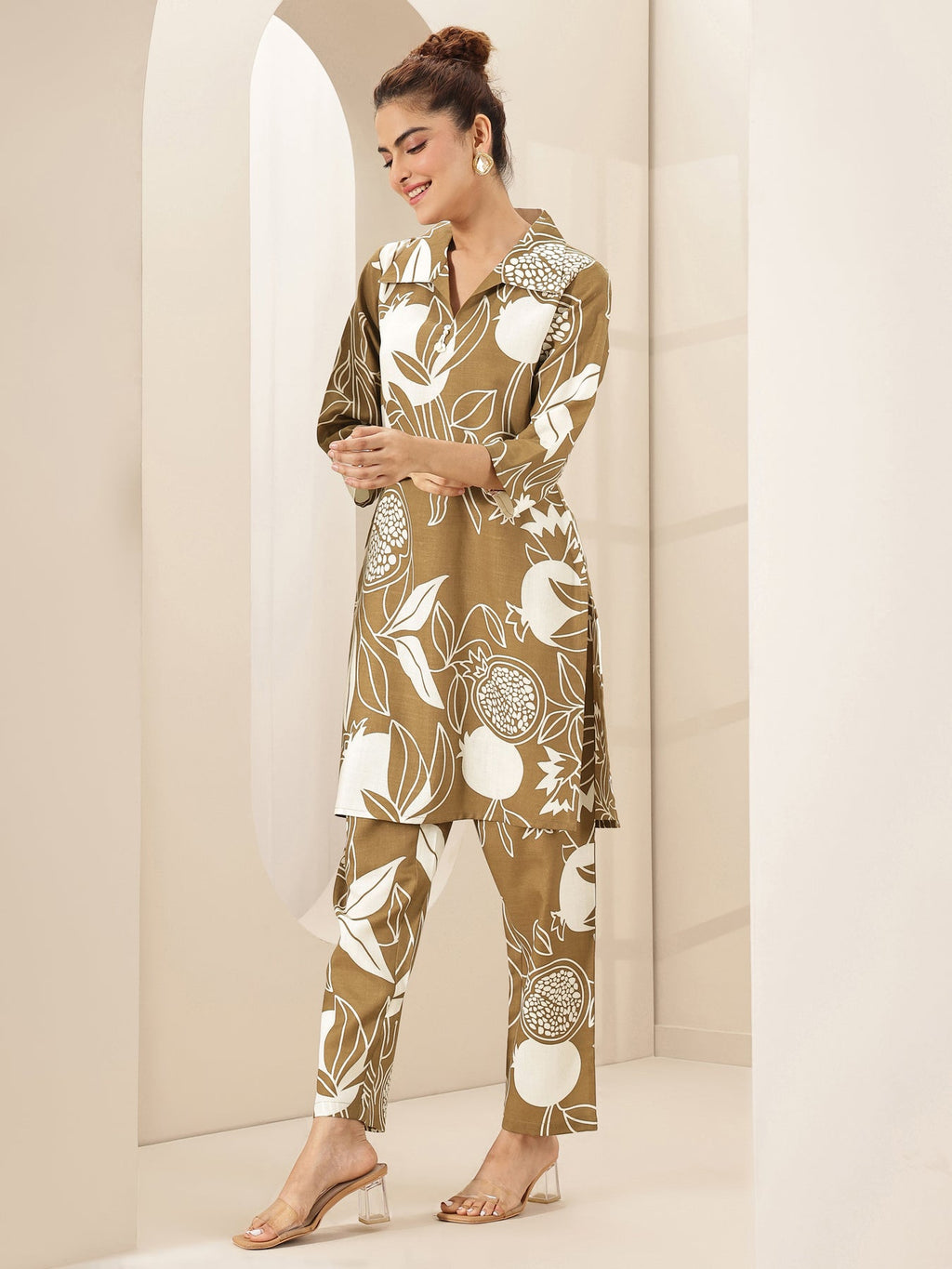 Libas Brown Printed Cotton Blend Co-Ord Sets CO87