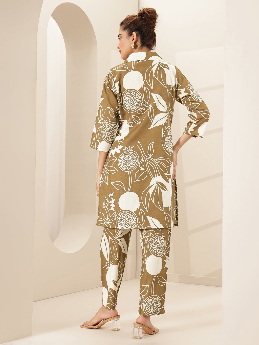 Libas Brown Printed Cotton Blend Co-Ord Sets CO87