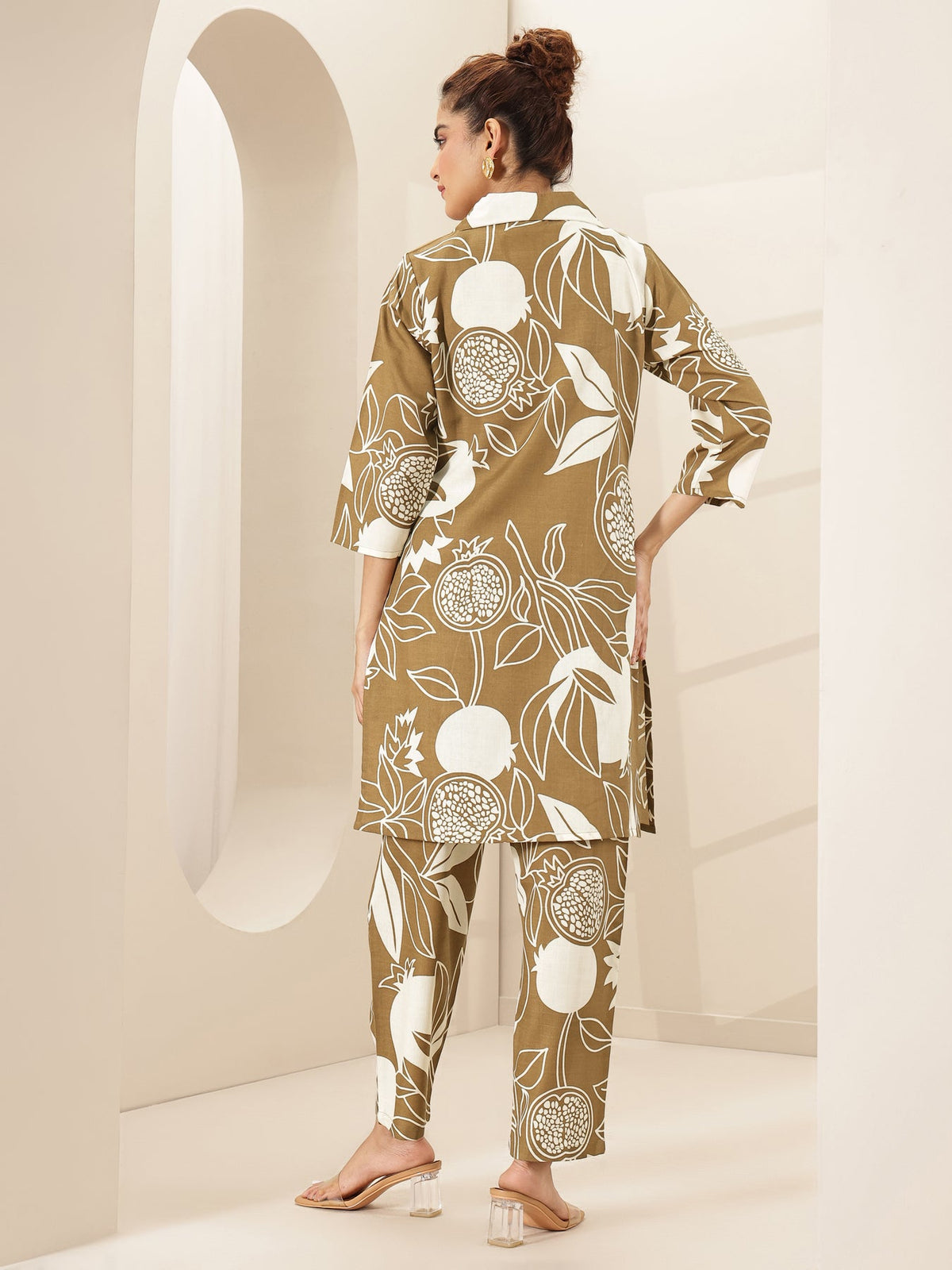 Libas Brown Printed Cotton Blend Co-Ord Sets CO87