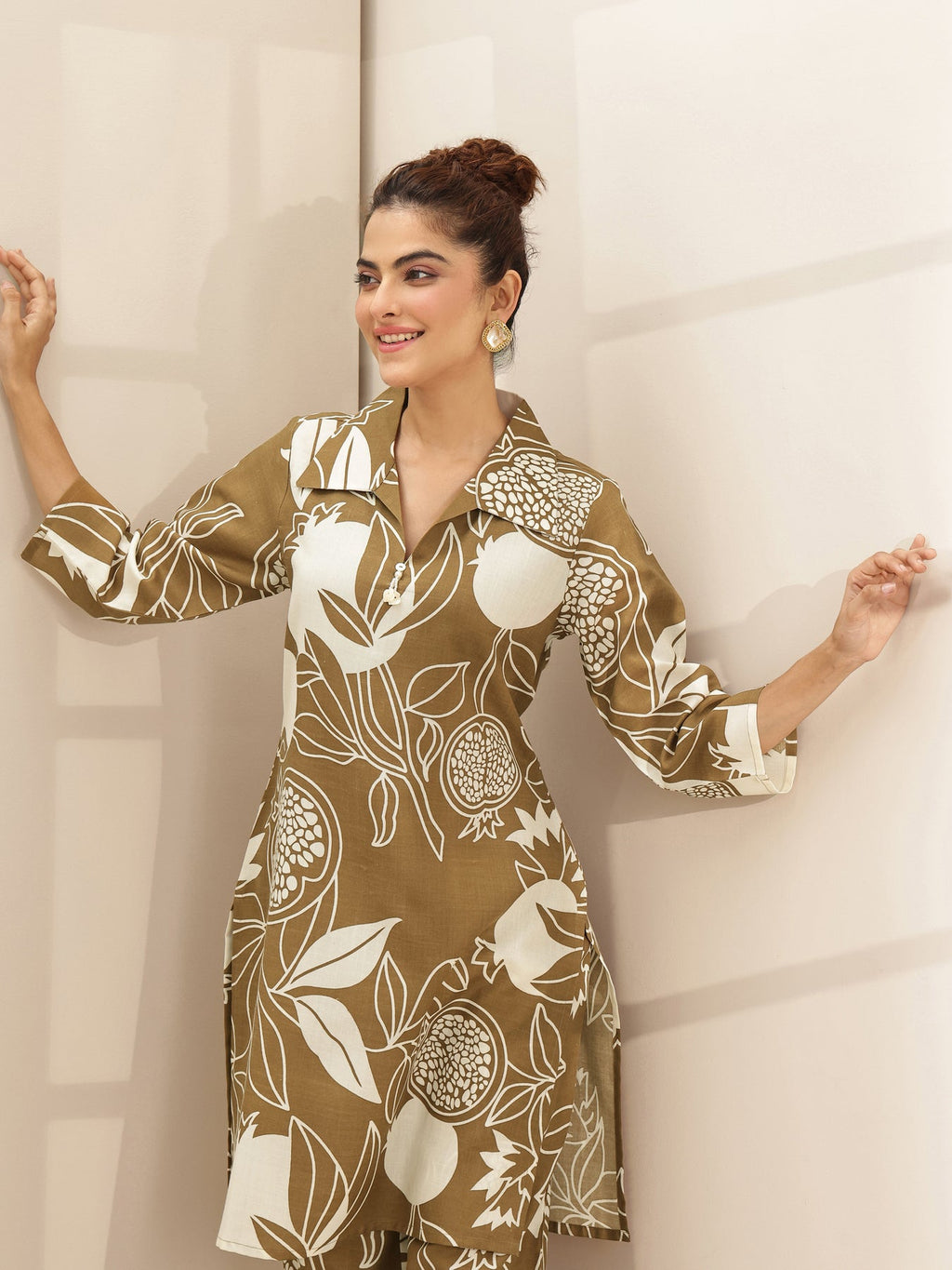 Libas Brown Printed Cotton Blend Co-Ord Sets CO87