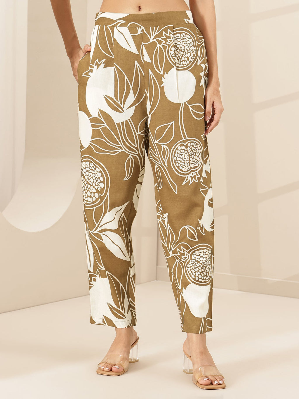 Libas Brown Printed Cotton Blend Co-Ord Sets CO87