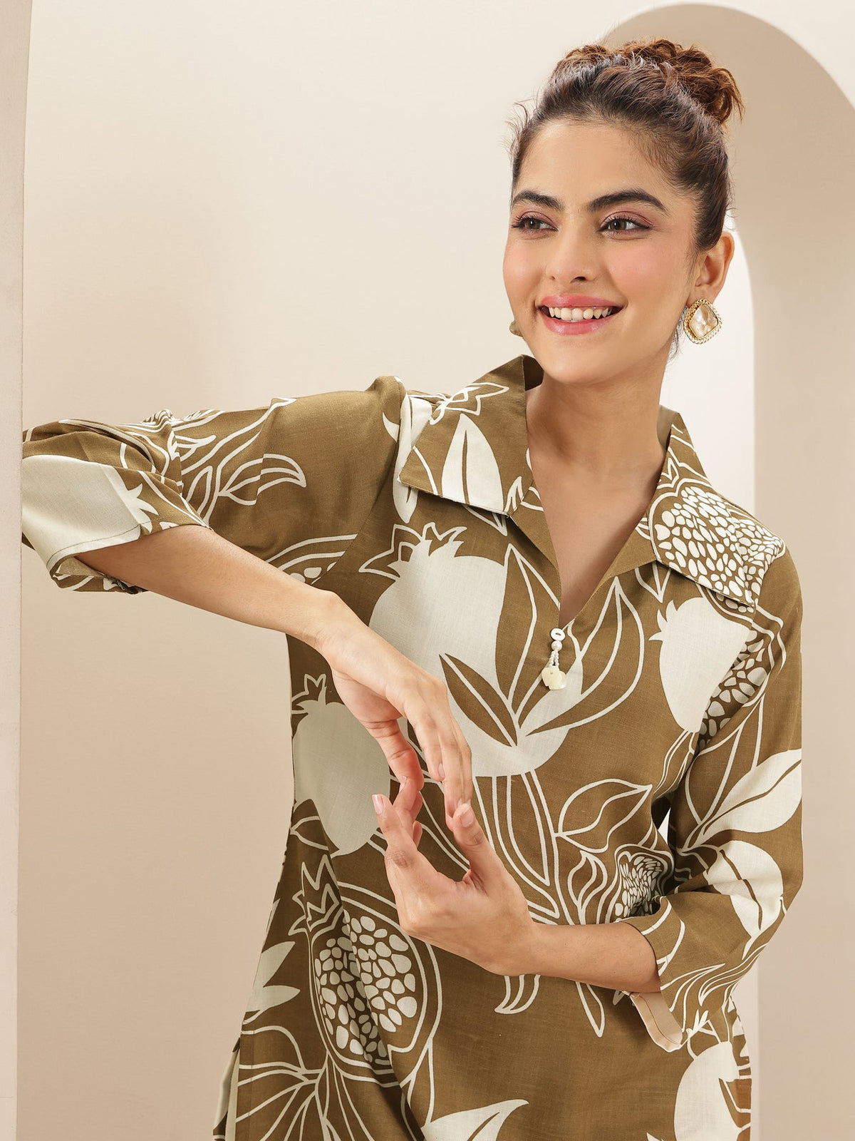 Libas Brown Printed Cotton Blend Co-Ord Sets CO87