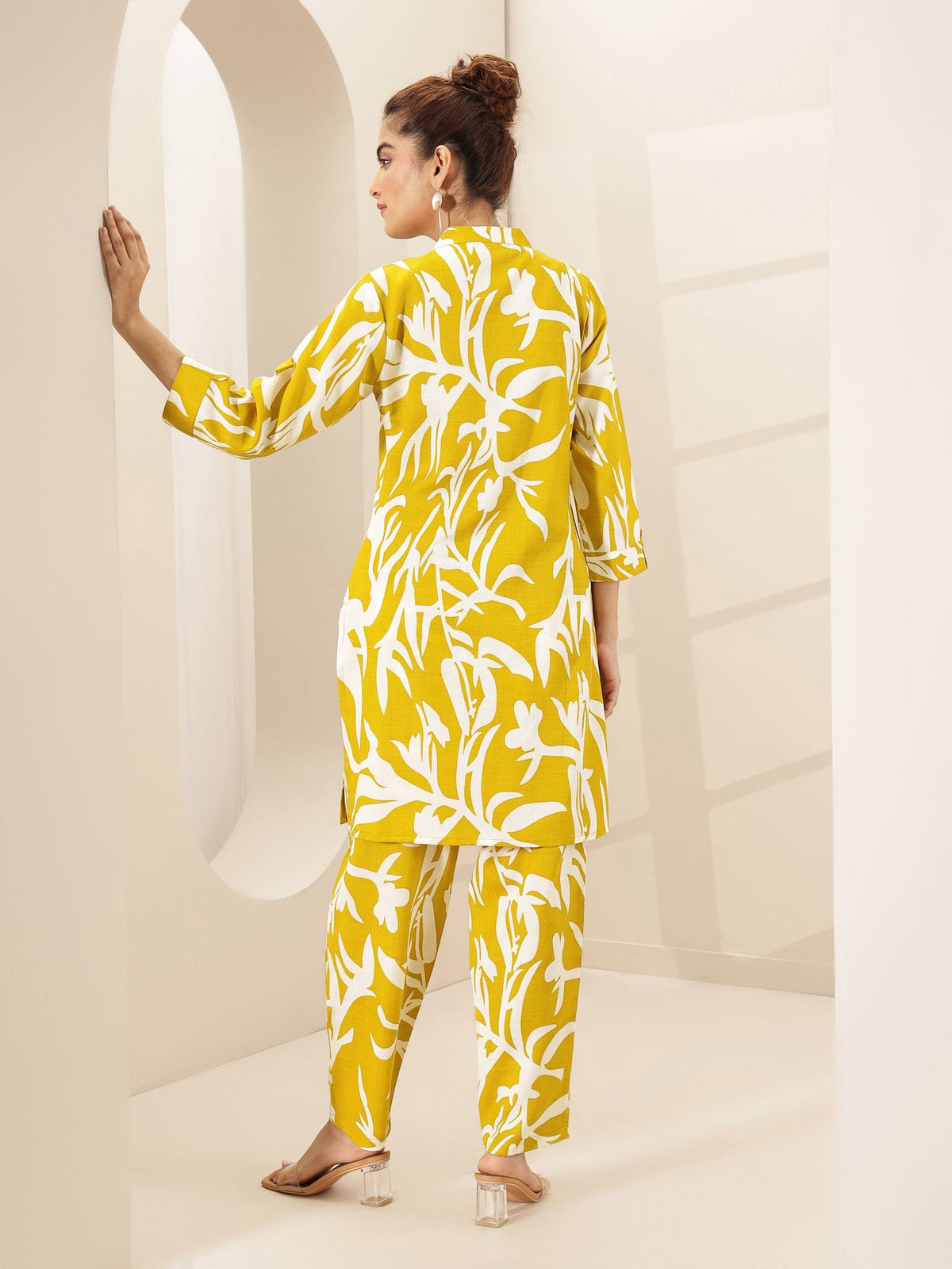 Libas Mustard Printed Cotton Blend Co-Ord Sets CO87