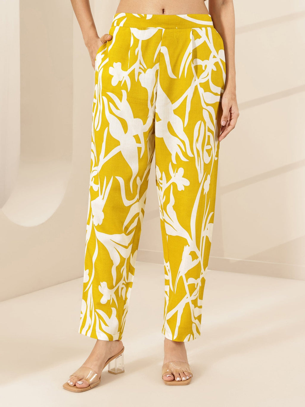 Libas Mustard Printed Cotton Blend Co-Ord Sets CO87