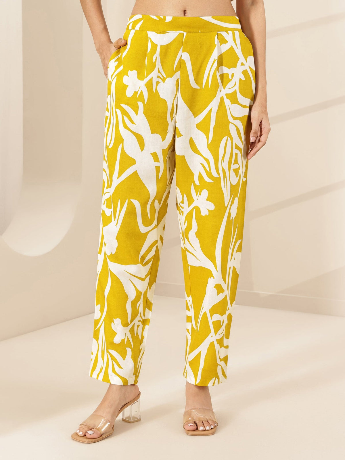Libas Mustard Printed Cotton Blend Co-Ord Sets CO87