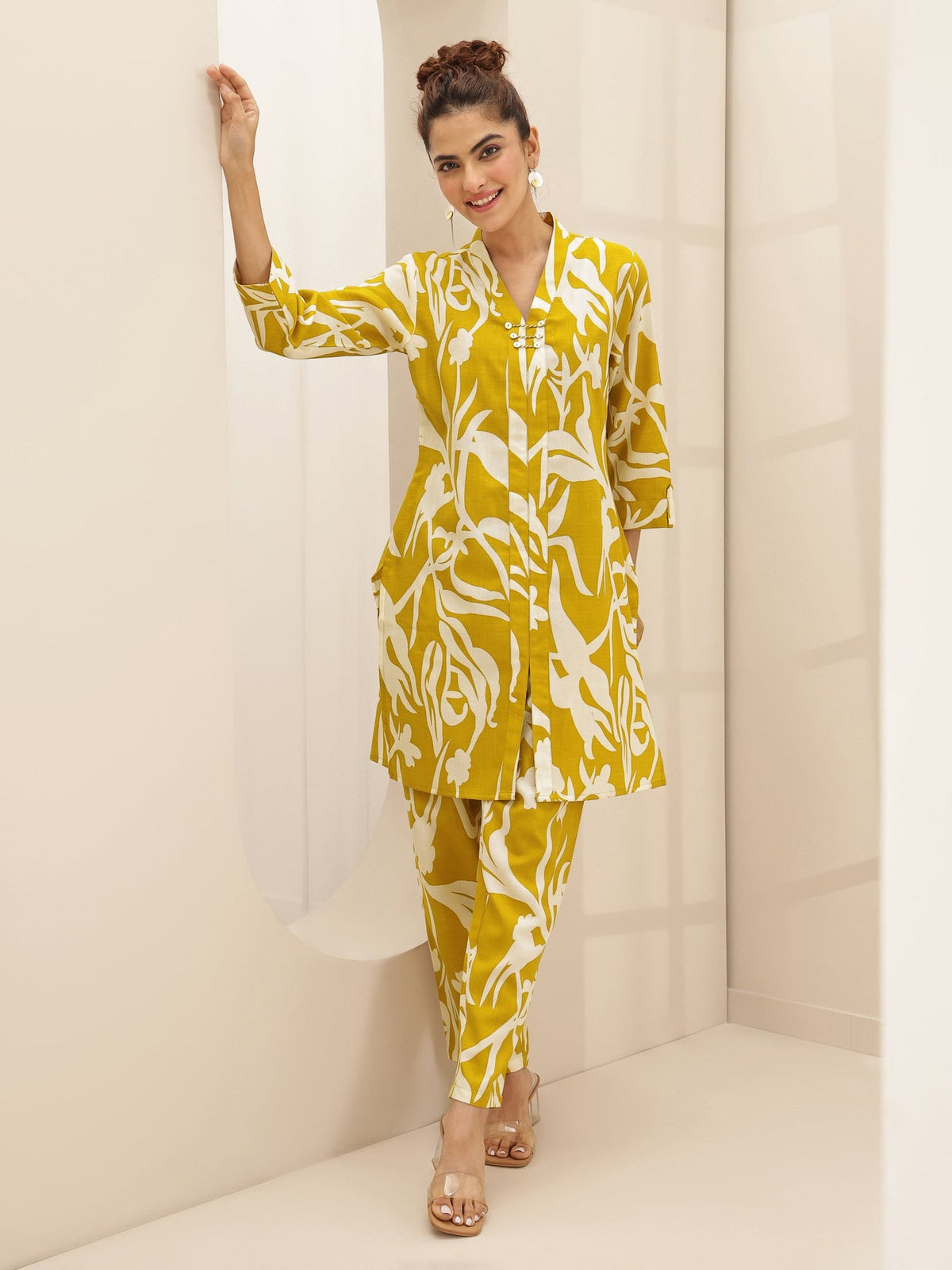 Libas Mustard Printed Cotton Blend Co-Ord Sets CO87