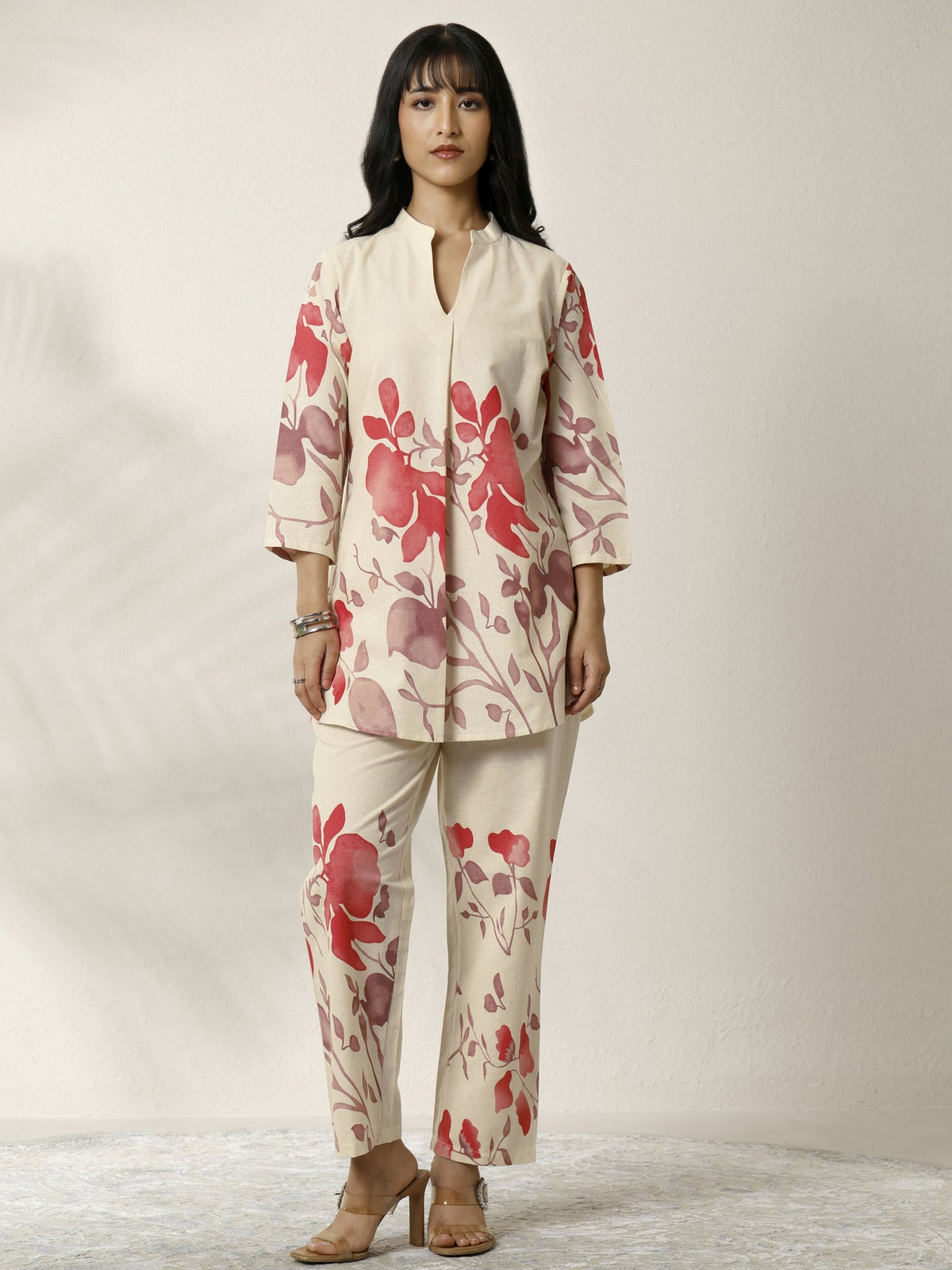 Libas Off White Printed Cotton Blend Co-Ord Set CO87