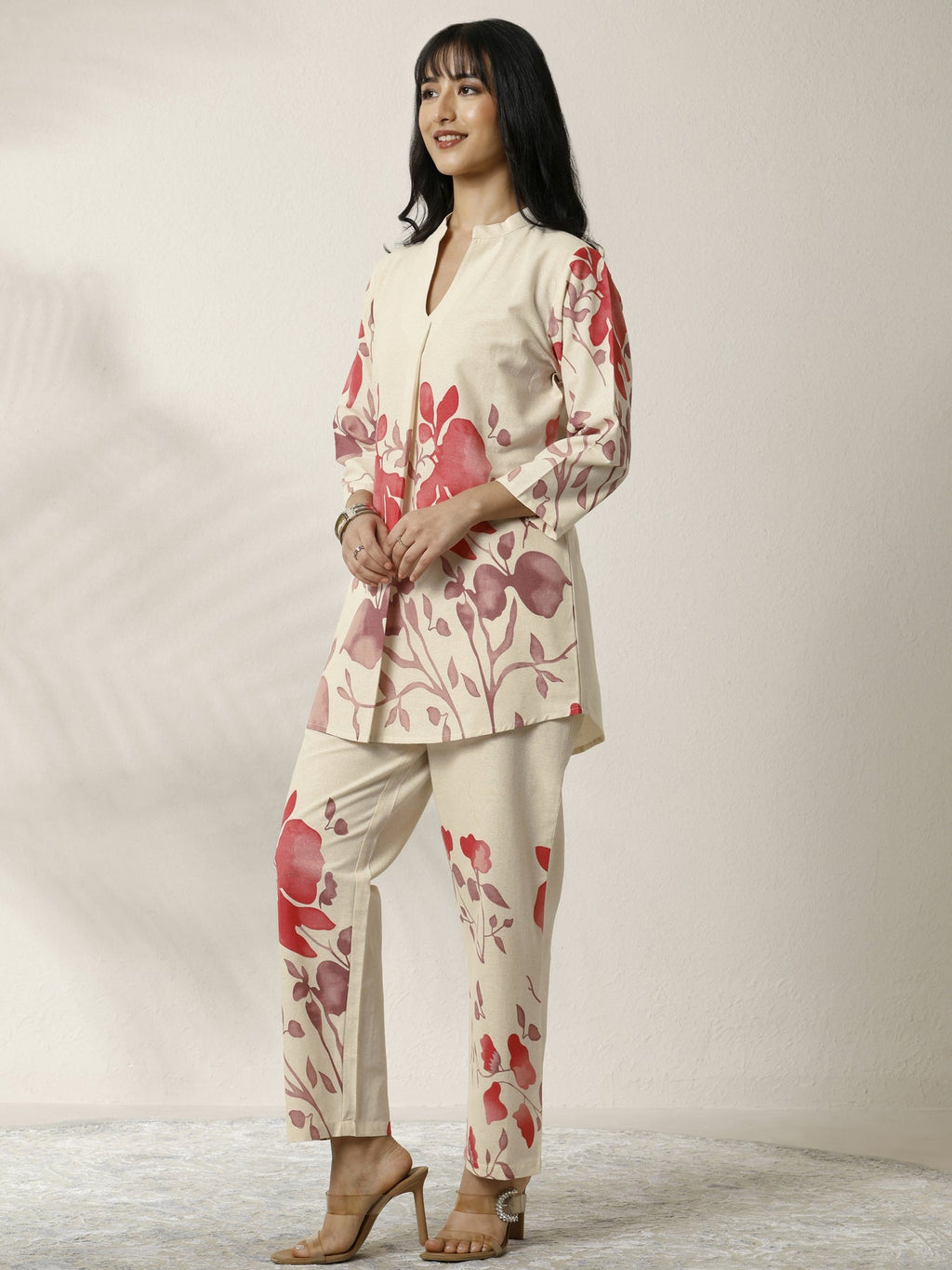 Libas Off White Printed Cotton Blend Co-Ord Set CO87
