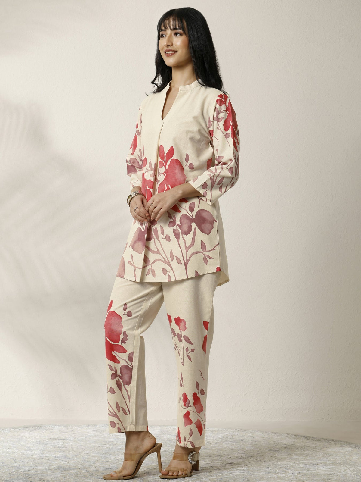 Libas Off White Printed Cotton Blend Co-Ord Set CO87