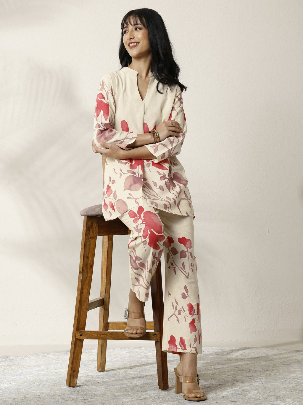 Libas Off White Printed Cotton Blend Co-Ord Set CO87
